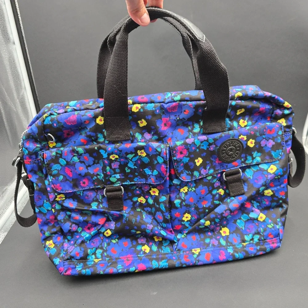 Kipling Floral Print Laptop Messenger Bag Multicolored Nylon Crossbody Travel